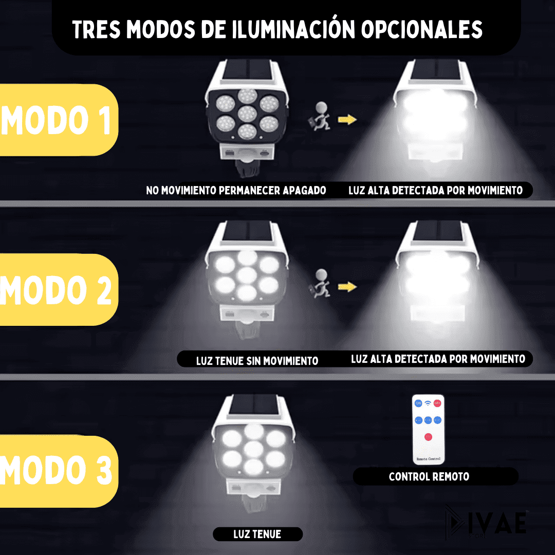 FOCO LED SOLAR CON SENSOR DE MOVIMIENTO Y MANDO