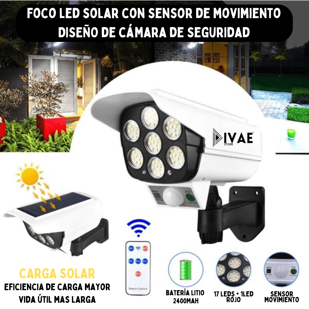 FOCO LED SOLAR CON SENSOR DE MOVIMIENTO Y MANDO