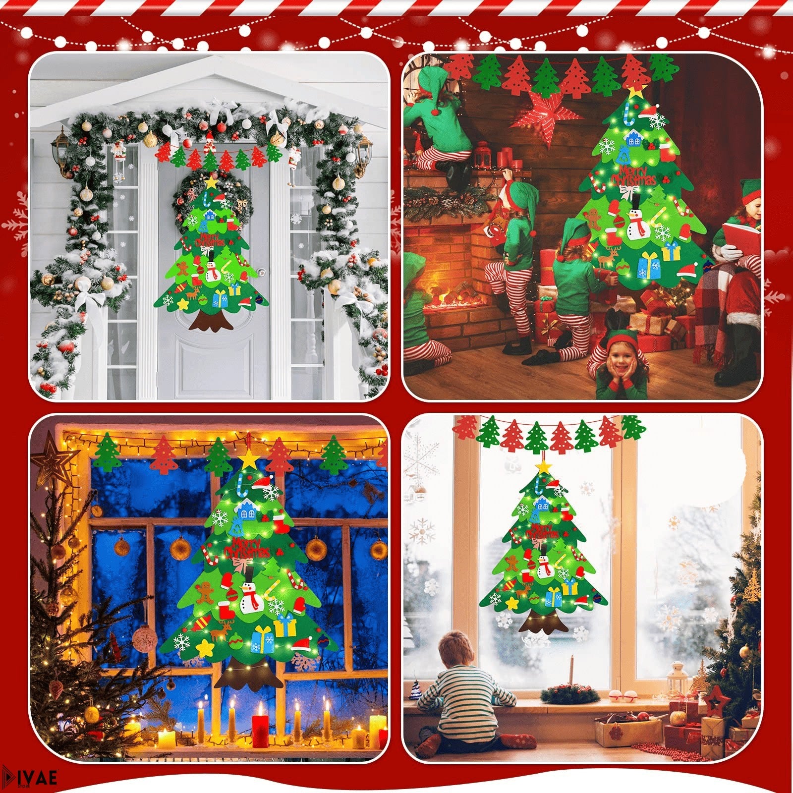 Árbol de navidad Montessori con 25 Adornos + luces LED 3m (REGALO)